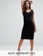 Asos Maternity Tall Midi Tie Shoulder Rib Tank Dress - Black