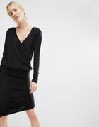 Gestuz Ruched Bodycon Dress With Wrap Front - Black