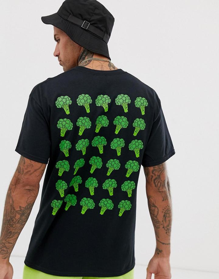 New Love Club Brocolli Back Print T-shirt In Oversized - Black