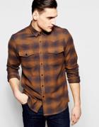 Asos Shadow Check Shirt In Western Styling With Long Sleeves - Camel