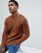 Asos Design Heavyweight Cable Knit Sweater In Mustard - Yellow