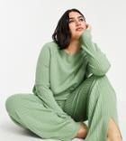 Asos Design Curve Knitted Lounge Top In Light Green - Part Of A Set