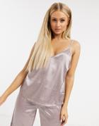 Asos Design Mix & Match Satin Animal Jacquard Pyjama Cami In Dusty Rose-pink