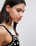 Asos Black Jewel And Shimmer Tassel Earrings - Black
