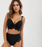 Wolf & Whistle Exclusive Lace High Waist Bikini Bottom In Black - Black