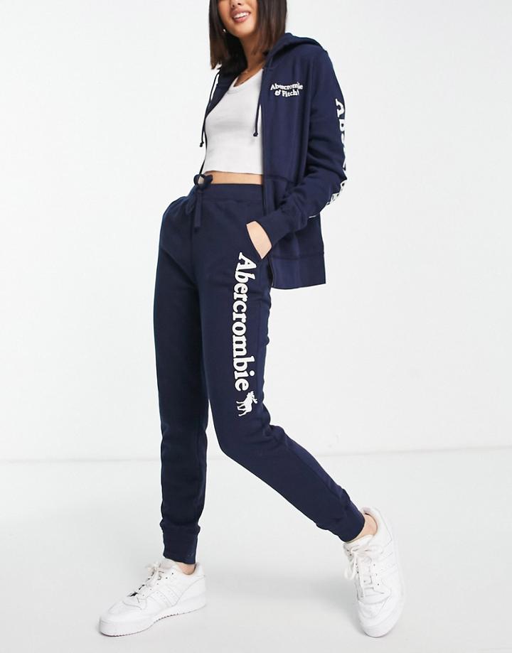Abercrombie & Fitch Fleece Sweatpants With Side Logo In Navy