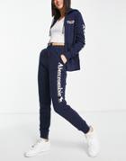 Abercrombie & Fitch Fleece Sweatpants With Side Logo In Navy
