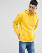 Boohooman Fleece Hoodie With Man Embroidery In Yellow - Yellow