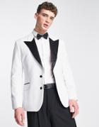 Asos Design Slim Tuxedo Jacket In White With Black Lapel
