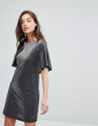 Warehouse Metallic Frill Tunic Dress - Black