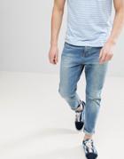 Asos Design Tapered Jeans In Mid Wash-blue