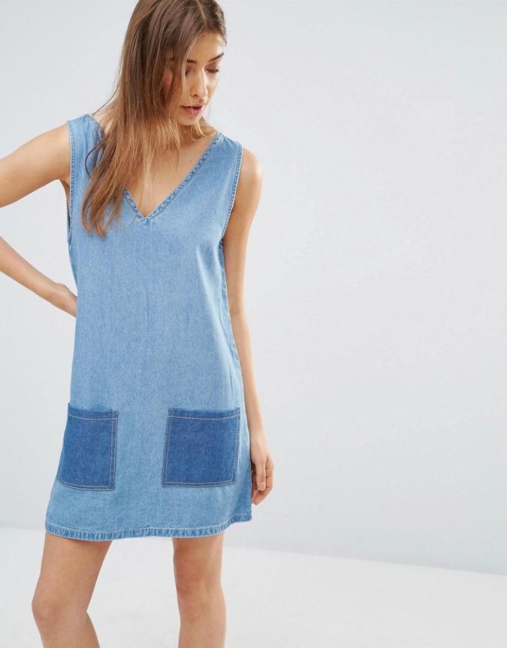 Liquor And Poker Mia Patchwork Denim Dress - Blue