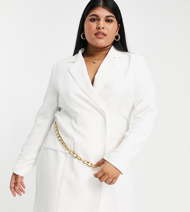 Saint Genies Plus Pocket Detail Blazer Dress With Chain Detail In White