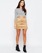 Wal G Suedette Skirt With Button Front - Beige