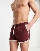 Asos Design Runner Swim Shorts In Burgundy-red