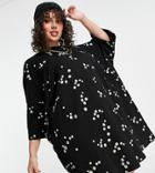 Asos Design Curve Oversized T-shirt Dress With All-over Green Ditsy Embroidery In Black
