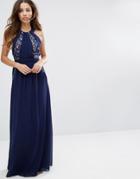 Little Mistress Lace Exposed Back Maxi Dress - Navy