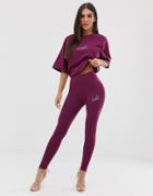 The Couture Club Motif Legging In Berry - Red