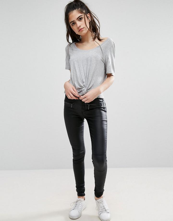 Only Natalie Coated Biker Pants - Black