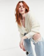 Bershka Slouchy Cardigan In Ecru-white