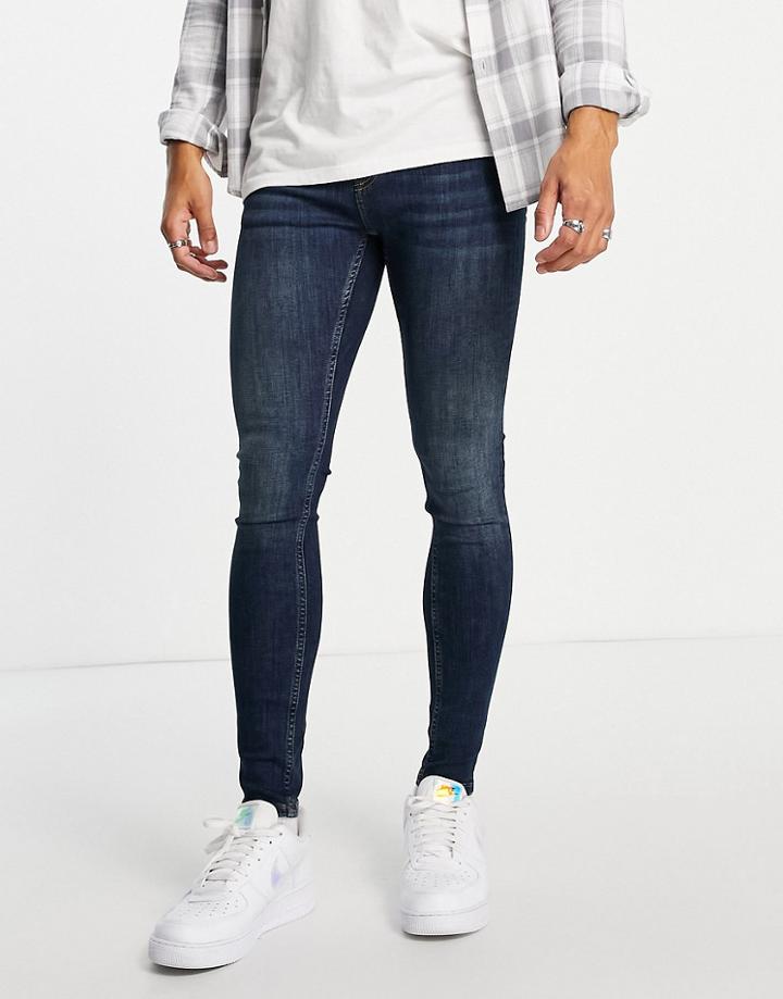 Topman Super Spray On Jeans In Dark Wash-blues