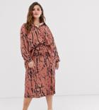 Another Reason Plus Midi Skirt With Toggle Waist In Abstract Print Two-piece-brown