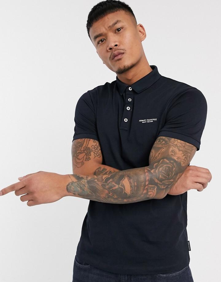 Armani Exchange Text Logo Polo In Navy