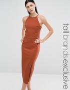 Lavish Alice Tall Double Layer Sleeveless Halter Pencil Dress - Tan