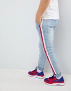 Boohooman Skinny Jeans With Side Stripe In Blue Wash - Blue