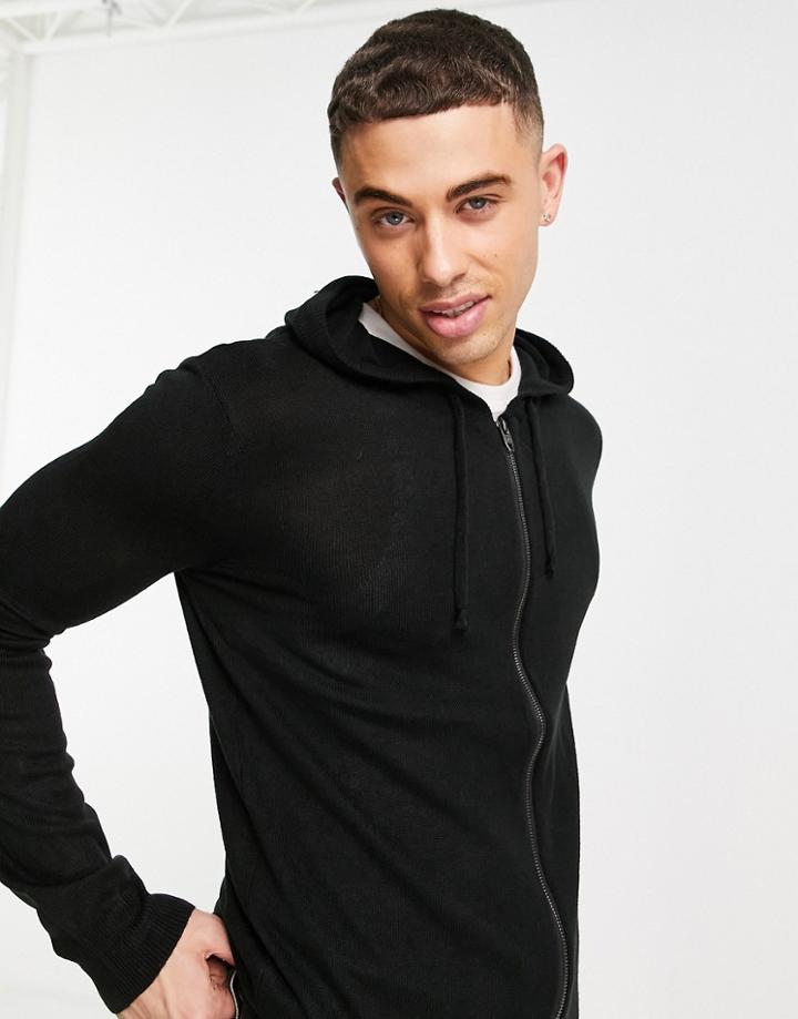 French Connection Soft Touch Full Zip Hoodie In Black
