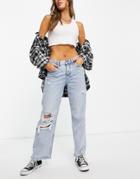 Allsaints Crop Straight Leg Jeans With Ripped Knee In Bleach Wash-blue