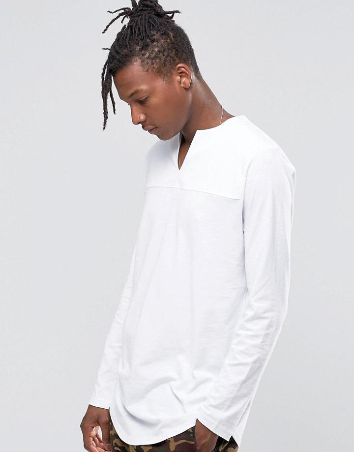 Asos Oversized Long Sleeve T-shirt With Woven Yoke Panel - White