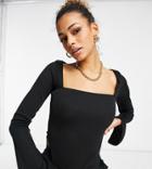 Asyou Square Neck Rib Top In Black