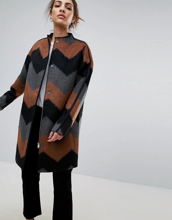 B.young Collerless Zig Zag Coat - Multi