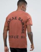 Criminal Damage Old English Font Back Print T-shirt - Brown