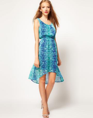 A Wear Snake Print Dipped Hem Dress