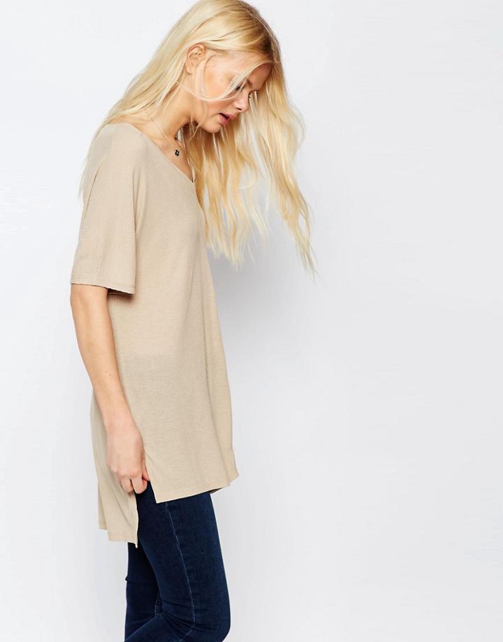 Asos V Neck Oversized Slouchy Rib - Putty