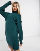 Noisy May Knit Sweater Dress With High Neck In Dark Green