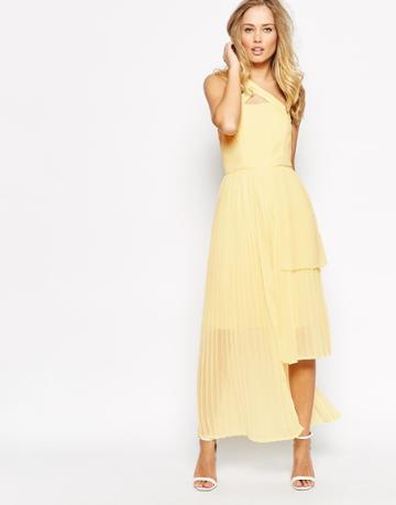 Vlabel London One Shoulder Dress With Dipped Hem - Yellow