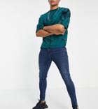 Asos Design Spray On Jeans With Power Stretch In Dark Tint-blues