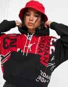 Nike Jordan Core Essentials All Over Print Fleece Hoodie In Black/red