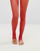 Asos Stirrup Fishnet Tights In Red - Red