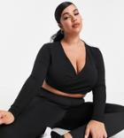 Asos 4505 Curve Yoga Long Sleeve Wrap Top In Organic Cotton-black