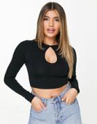 Asos Design Long Sleeve Crop Top With Keyhole Cut Out In Black