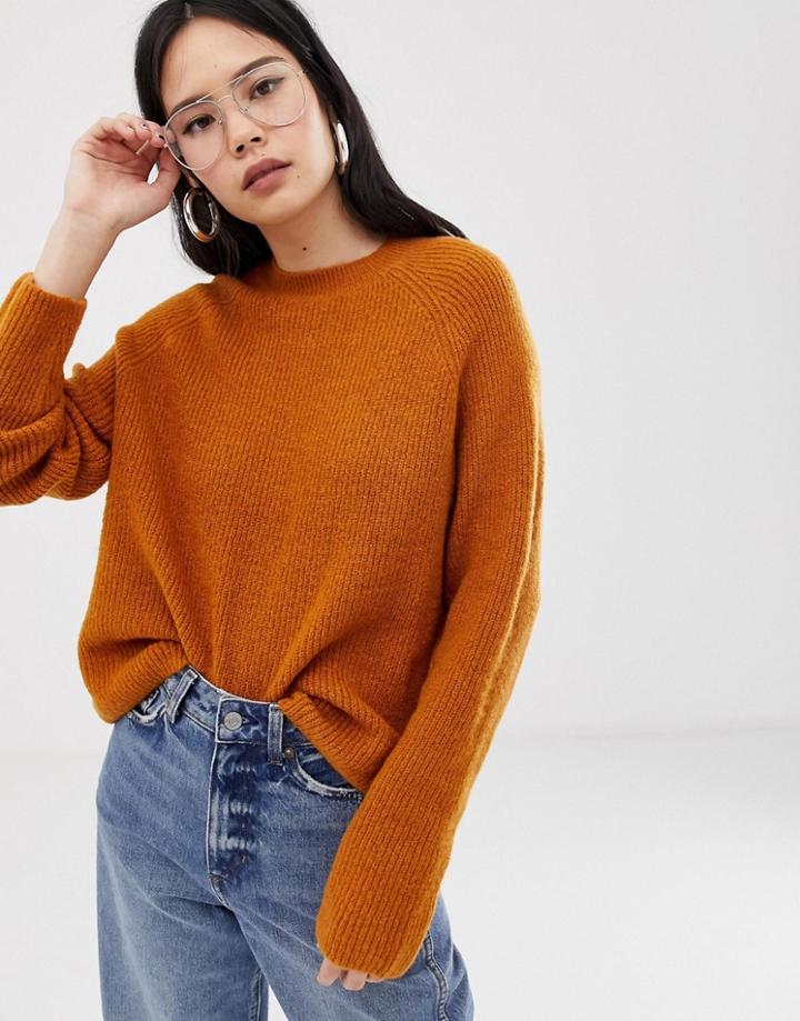 Asos Design Fluffy Sweater In Rib - Stone