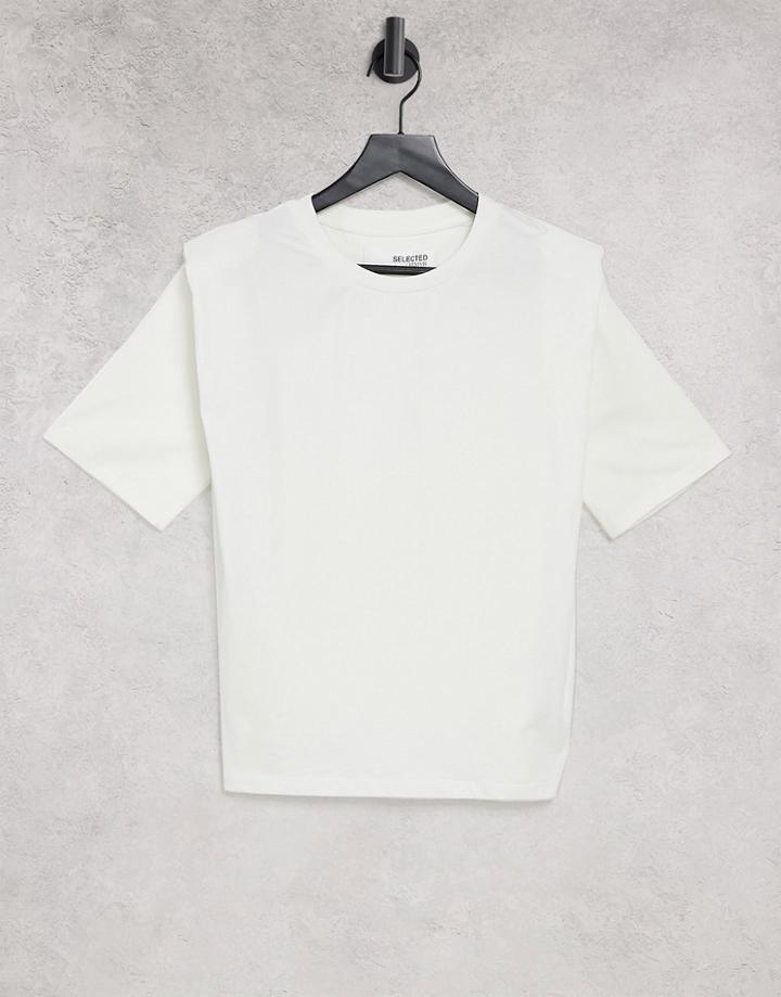Selected Padded Shoulder Jersey T-shirt In White