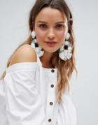 Asos Design Statement Beaded Pom Tassel Earrings - White