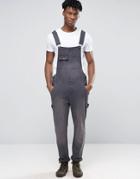 Asos Drapey Overalls With Abrasions In Washed Black - Black