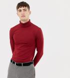 Collusion Muscle Fit Roll Neck T-shirt In Burgundy - Red