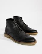 Asos Design Brogue Boots In Black Leather With Natural Sole - Black